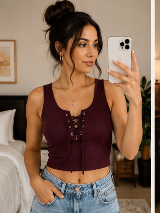 Bluenotes Tops - 🍇 Bluenotes Lace-Up Crop Tank — Size Medium